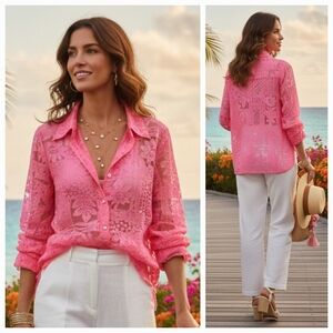 Tradition XL Whimsigoth Fairy Grunge Boho Resortwear Burnout Button Down Shirt